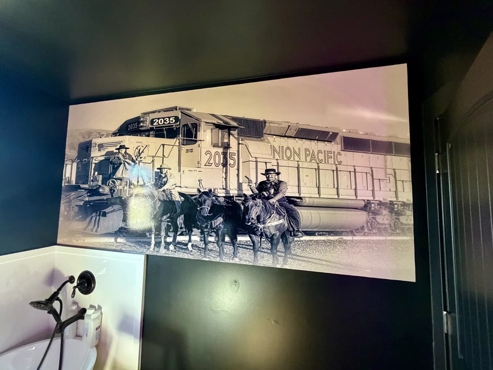 Logan — Vintage Union Pacific Wall Mural — Sepia Photographic Mural, Residential Bath