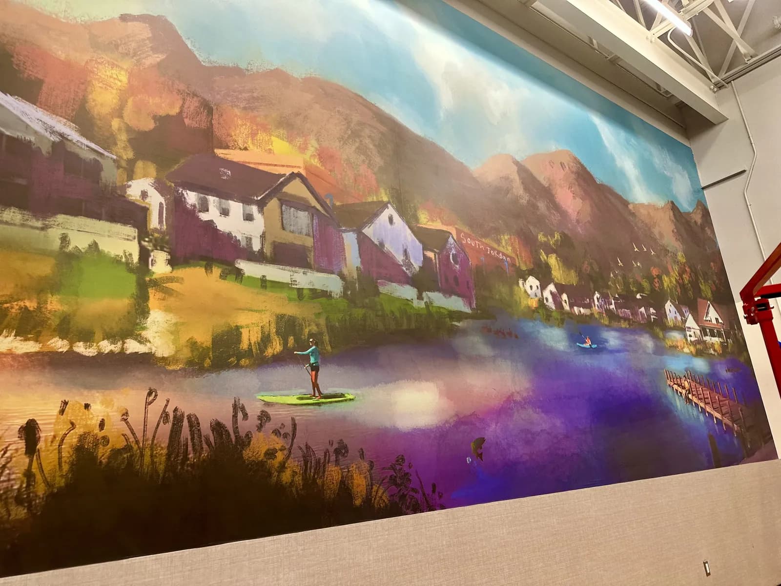 South Jordan — Mountain Lake Wall Mural — Painted-Style Printed Mural on Block, Two Walls