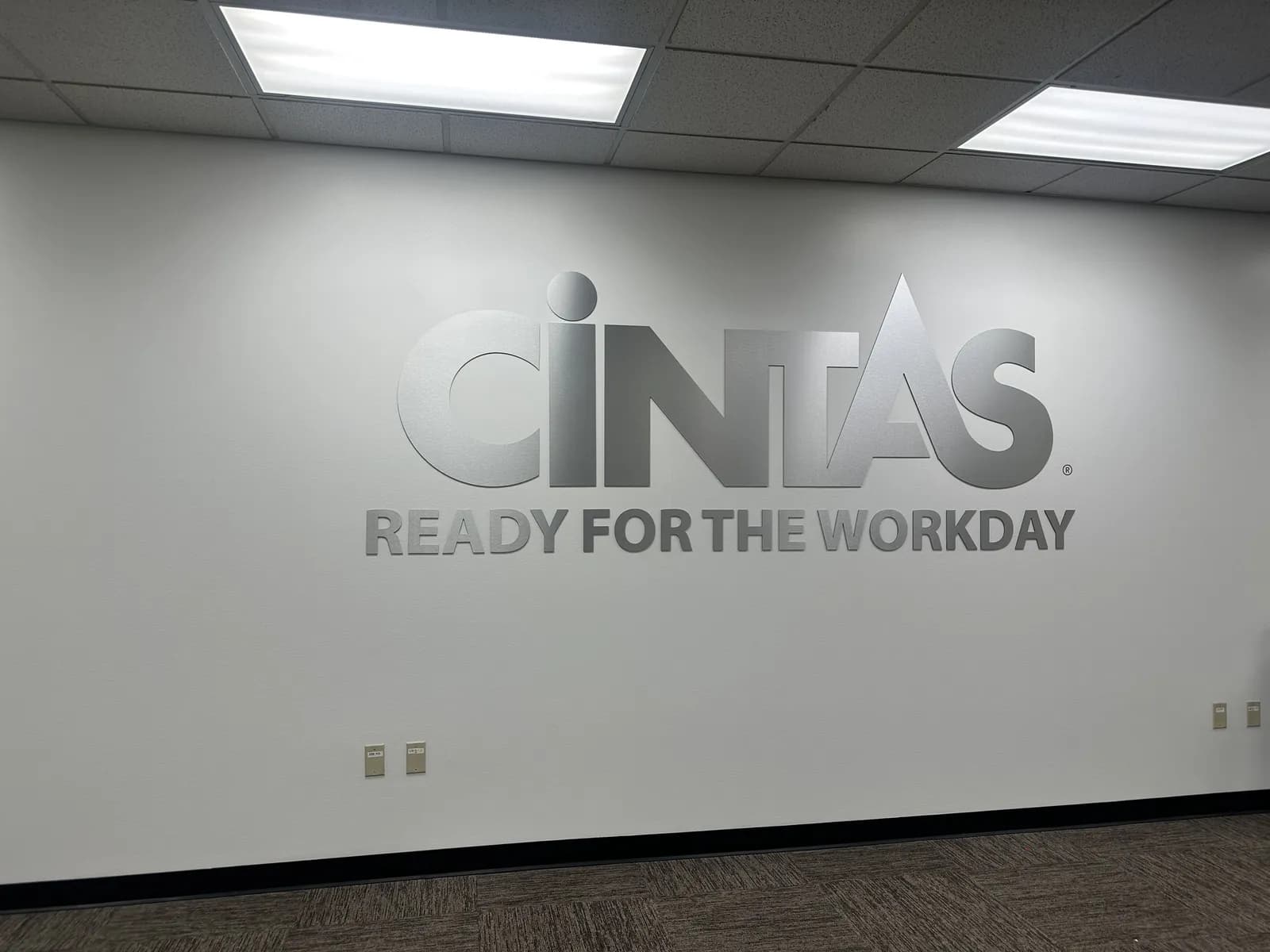 Cintas — Brushed-Metal Wall Logo — Brushed-Metal-Finish Dimensional Wall Graphics