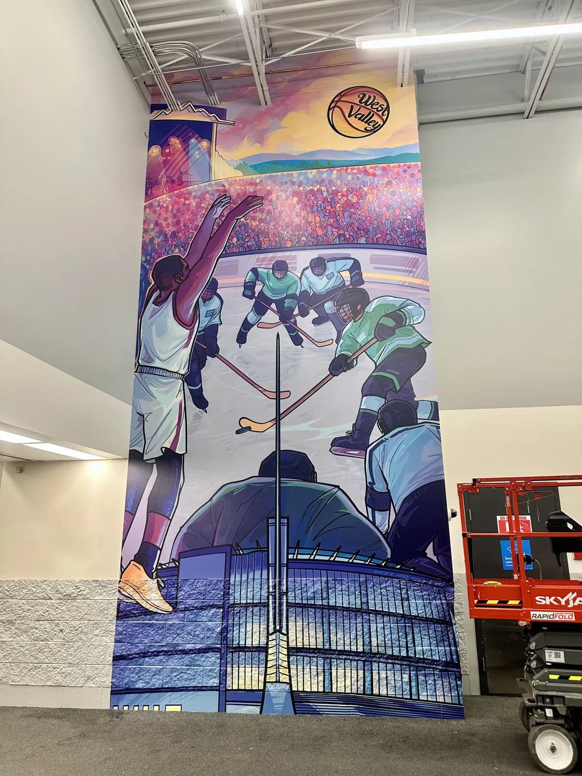 West Valley City — Two-Story Hockey Mural — Floor-to-Ceiling Printed Mural on Block
